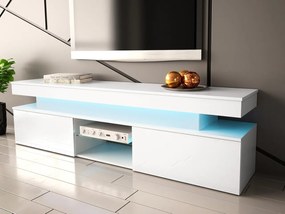 TV skrinka Lesteralo 2D 190 (biela + lesk biely) (s modrým LED osvetlením). Vlastná spoľahlivá doprava až k Vám domov. 1106177