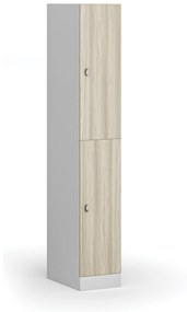 Šatníková skrinka s úložnými boxmi, 2 boxy, 1850 x 300 x 500 mm, otočný zámok, laminované dvere, dub prírodný