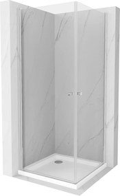 Mexen Pretoria Duo, sprchovací kút s 2-krídlovými dverami 90 (dvere) x 90 (dvere) cm, 6mm číre sklo, chrómový profil + slim sprchová vanička 5cm biela, 852-090-090-01-02-4010