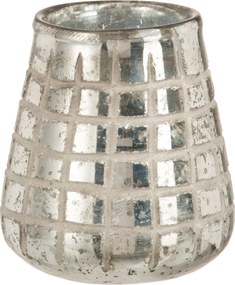 Strieborný sklenený svietnik s mriežkou, patinou a odreninami - 15 * 15 * 17 cm