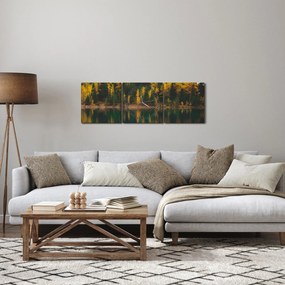 Obraz lesného jazera (s hodinami) (90x30 cm)