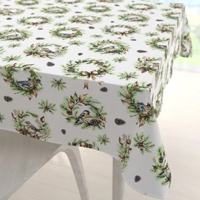 Biante Teflónový štvorcový obrus TF-103 Vianočné vence s vtáčikmi na bielom 60x60 cm