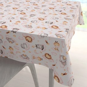 Biante Detský bavlnený štvorcový obrus Sandra SA-658 Africké zvieratká na ružových obláčikoch na bielom 90x90 cm
