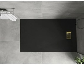 Mexen Hugo, obdĺžniková sprchová vanička SMC 160 x 80 cm, čierna, zlatá krytka, 42708016-G