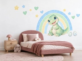 Dinosaurí dievčatko pod dúhou dinosaurí pastelové nálepky na stenu pre dievčatá arch 46 x 34 cm