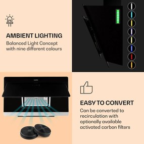 Klarstein Aurora Eco 90, digestor, 90 cm, nástenný, 550 m³/h, A+, dotykové ovládanie, čierny