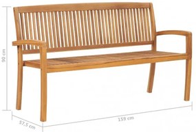 vidaXL Stohovateľná záhradná lavička s podložkou 159 cm tíkový masív-