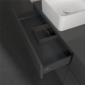 VILLEROY &amp; BOCH Collaro závesná skrinka pod dve umývadlá na dosku, 4 zásuvky, 1600 x 500 x 548 mm, Glossy Grey, C05200FP