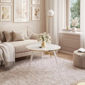 OKRÚHLY KONFERENČNÝ STOLÍK LEONARDO GLAM BIELY LESK + ZLATY