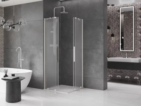 Mexen Velar Duo, sprchový kút s posuvnými dverami 80 x 80 cm, 8mm sklo námraza, brúsená oceľ, 871-080-080-32-97