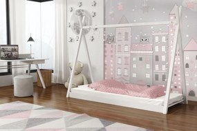 Detská domčeková Montessori típí posteľ z masívu borovice OLA - 200x90 cm - BIELA