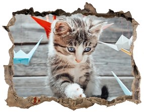 Díra 3D fototapeta Mačka s papierovými vtákmi nd-k-66724934