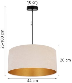 Závesné svietidlo Mediolan, 1x svetlobéžové/zlaté textilné tienidlo, (výber z 2 farieb konštrukcie), (fi 44cm)