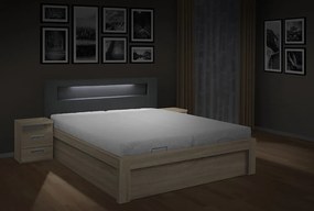 Moderná posteľ ŠÁRKA 200x180cm s LED osvetlením farba lamina: Dub sonoma tmavý