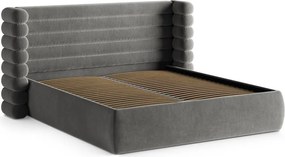 Sivá čalúnená dvojlôžková posteľ s úložným priestorom s roštom 200x200 cm Mount – Micadoni