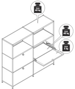Kovová komoda »CN3« s premiestniteľnými výklopnými priečinkami, sivá