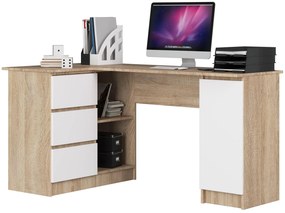 Rohový PC stolík Bevin (dub sonoma + biela) (L). Akcia -12%. Vlastná spoľahlivá doprava až k Vám domov. 1128561