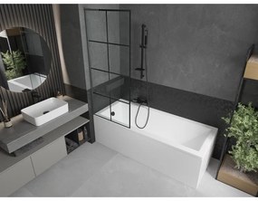 Mexen Next L, 1-krídlová vaňová zástena 70 x 150 cm, 6mm číre sklo-čierny vzor, grafitový profil, 895-070-000-03-77-95