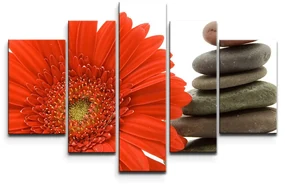 Sablio Obraz - 5-dílný Gerbera s kameňmi - 125x90 cm