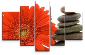Sablio Obraz - 5-dílný Gerbera s kameňmi - 125x90 cm