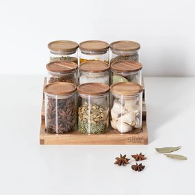 JJA Sada 9ks koreničiek s akátovým viečkom (180ml) + schodíky na koreničky AKAT HARMONY