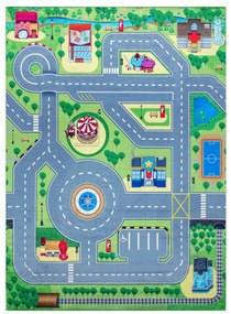 Detský koberec protišmykový BAMBINO 9028 mesto, zelený / sivý