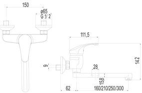 Mereo Mereo, Drezová nástenná batéria, Sonáta, s ramienkom plochým rovným 210 mm, chróm, MER-CB302N
