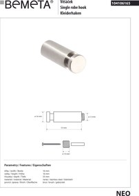 Bemeta Design NEO: Háčik - 104106165