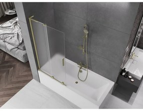 Mexen Velar L, 2-krídlová posuvná vaňová zástena 95 x 150 cm, 8mm sklo námraza, zlatá matná, 896-095-003-31-55