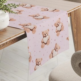 Biante Detský bavlnený behúň na stôl Sandra SA-723 Medvedíky so srdiečkami na fialkovom 35x180 cm