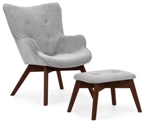 Sivé menčestrové kreslo s podnožkou Niko – Ropez