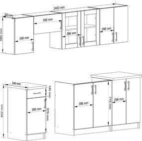 Kuchyňská linka Olivie 2,4 m prosklená bílá/dub sonoma