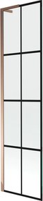Mexen Next L, 1-krídlová vaňová zástena 50 x 150 cm, 6mm číre sklo-čierny vzor, ružové zlato profil, 895-050-000-03-77-60