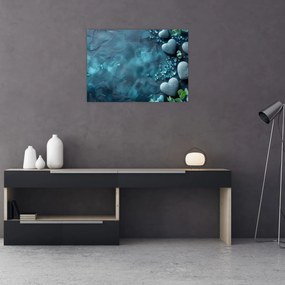 Sklenený obraz - Kamene tvaru srdca (70x50 cm)