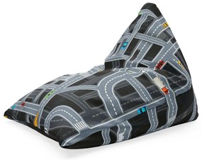 Sedací vak Triangl detská autodráha, sivá / čierna