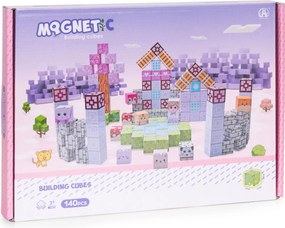 MULTISTORE Magnetické kocky – stavebnica 140 dielov pre deti 3+ (farebné, ružové)