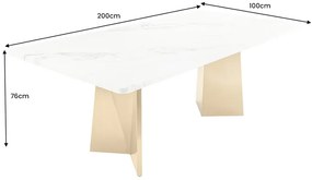 Jedálenský stôl EXTRAVAGANCIA 200 cm s nohami v šampansko-zlatej farbe s bielou mramorovou doskou