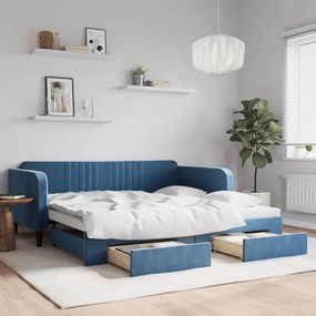 Rozkladacia denná posteľ so zásuvkami modrá 100x200 cm zamat 3197117