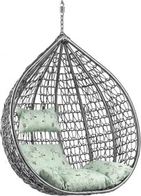 Sivé závesné kreslo KOKON bez stojanu, svetlozelený vankúš so vzorom