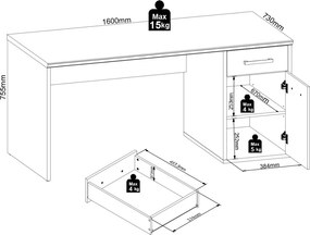 Písací stôl Romance, smrekovec/dub
