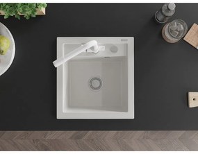 Mexen Vito, 1-komorový granitový drez 520x490x210 mm, biela batéria Duero, biela, 6503-20-671600-20