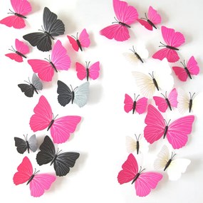 12ks Plastové 3D Motýle - Ružové