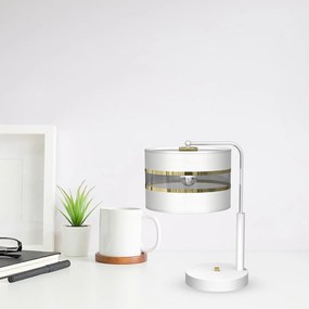 Stolná lampa Ultimo, 1x biele/zlaté textilné tienidlo, w