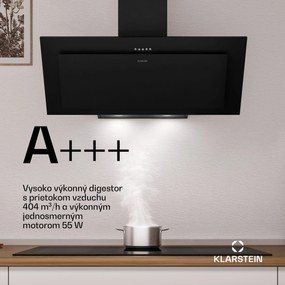 Klarstein Athena šikmý digestor | režim odsávania vzduchu a recirkulácie | 404 m³/h | 56 W | 90 cm