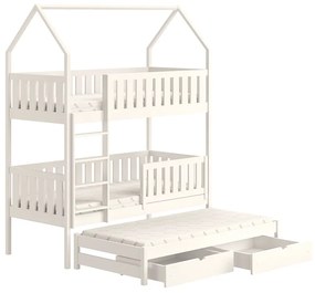 Detská poschodová posteľ Nemos domček s prístelkou - 90x180 cm - biela