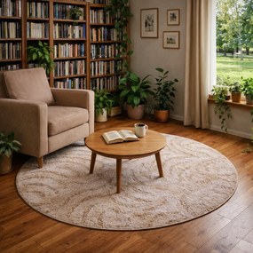 AladinWorld Expres, Kusový koberec Scroll béžový kruh, 200x200 (priemer) kruh, béžová, obývacia izba