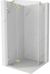 Mexen Lunar, Päťuholníkový sprchový kút Mexen Lunar s výklopným ľavým oknom 80 x 80 cm, 8mm číre sklo, zlatý matný profil, 831-080L-080P-55-00-L