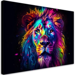 Obraz na plátně, Barevný neonový portrét lva Ai - 100x70 cm