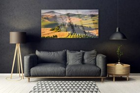 Obraz plexi Príroda vrchoviny lúky domček 120x60 cm