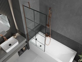 Mexen Next, vaňová zástena 1-krídlová 80 x 150 cm, fixné krídlo, 6 mm číre sklo s čiernym vzorom, ružové zlato profil, 895-080-000-00-77-60